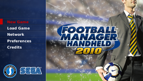 Football Manager Handheld 2010 title screen for PSP